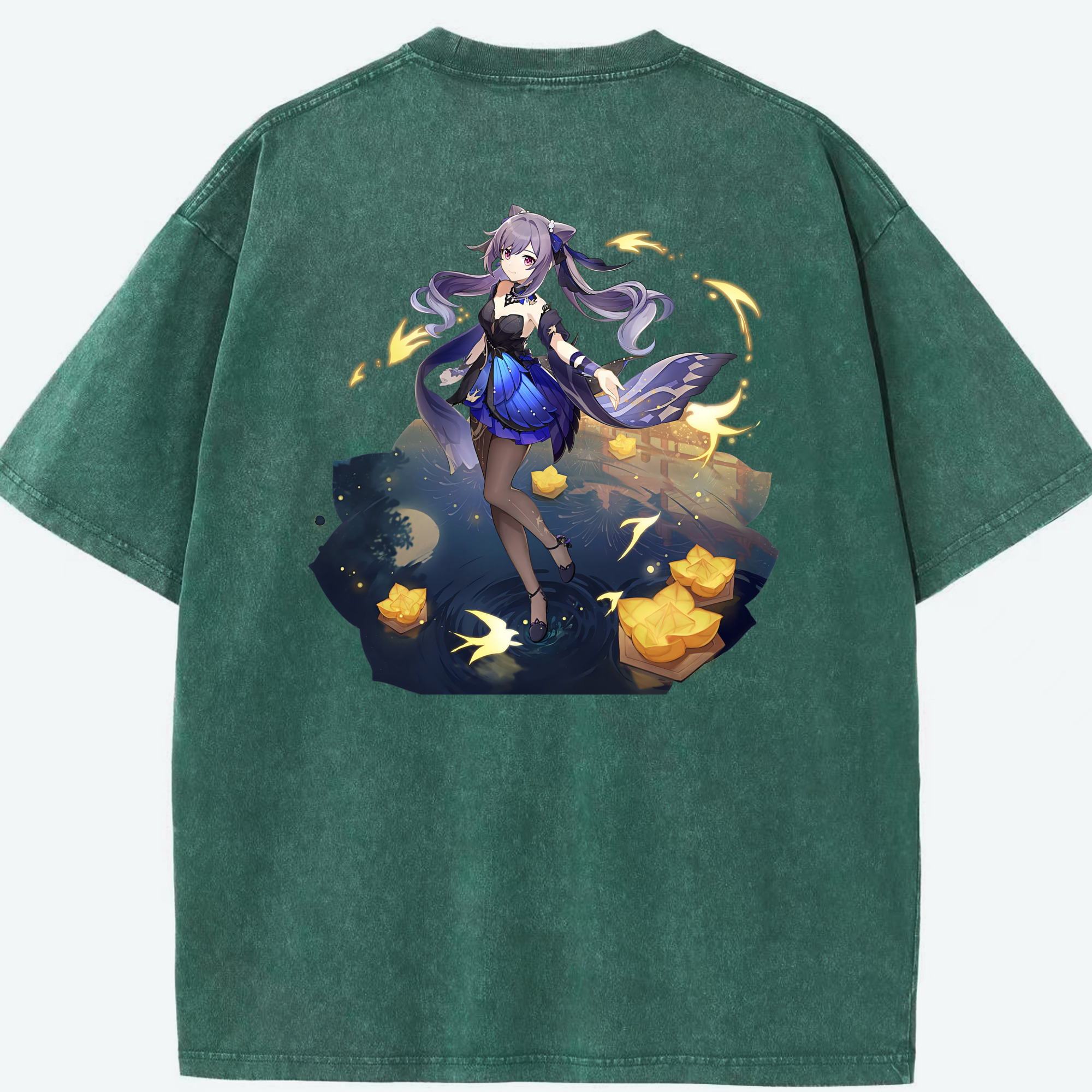 げんし神 刻晴 こくせい genshin Kokusei 綿100% ヴィンテージ風 半袖Tシャツ（背面プリント）